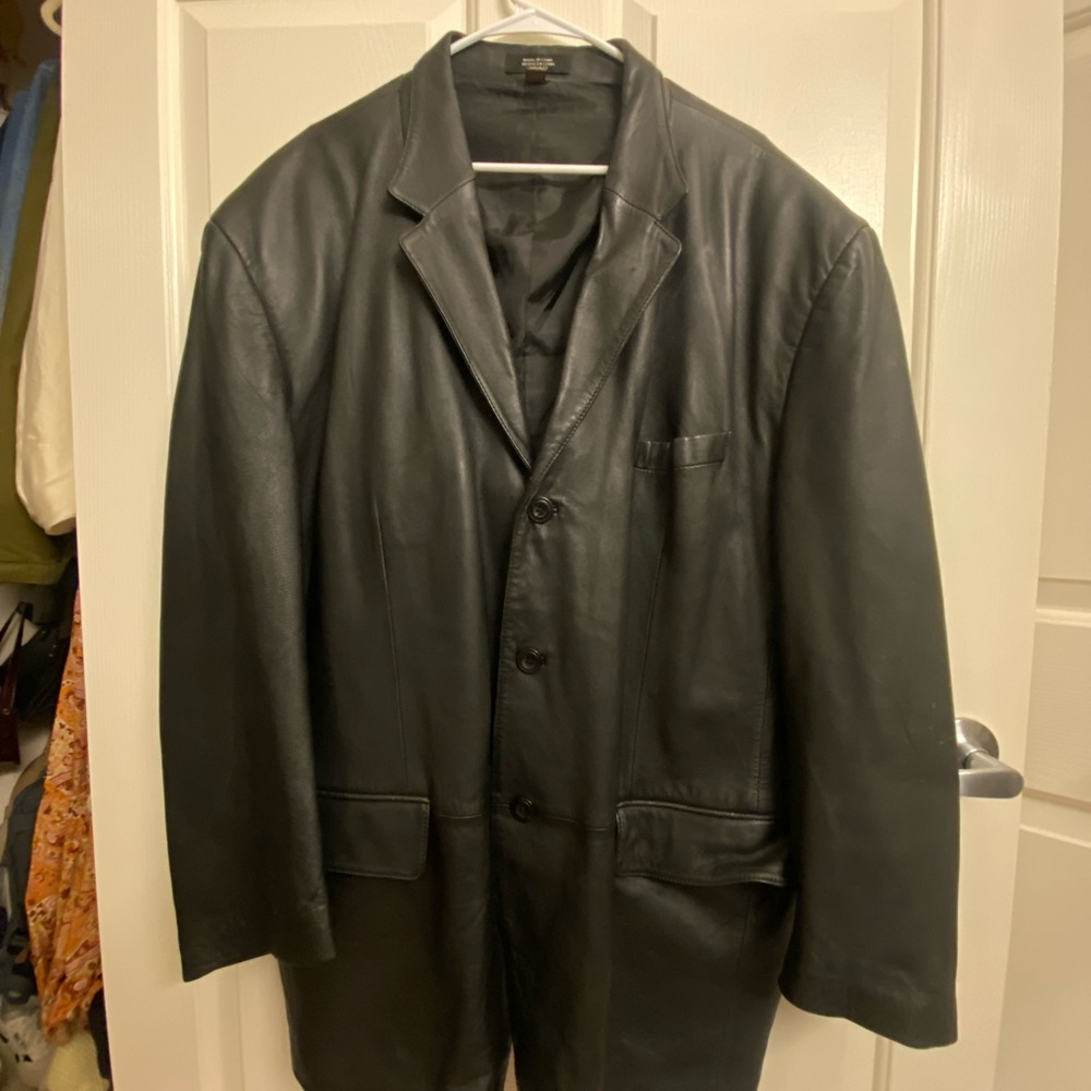 Mens Black Leather Blazer